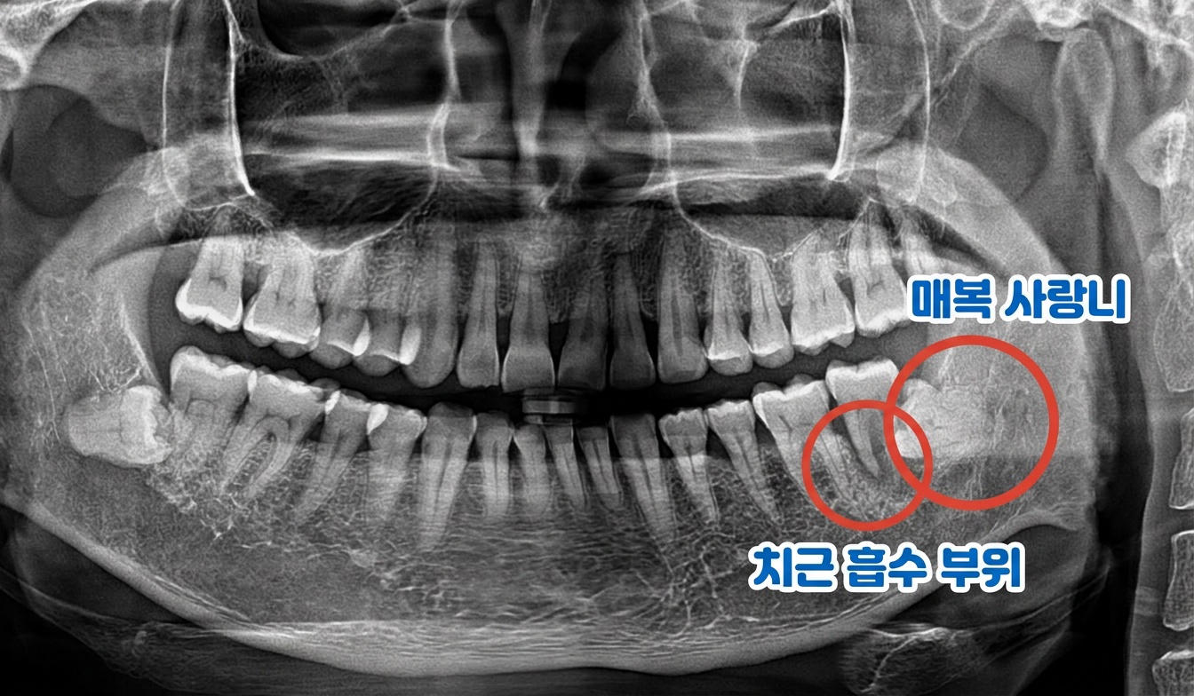 [치료 전] #38 매복 사랑니로 인하여 #37 치아 치근 흡수 및 치근단 골소실 양상 관찰