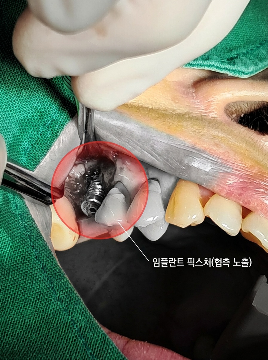 수술 중 임플란트 식립 부위 노출 사진