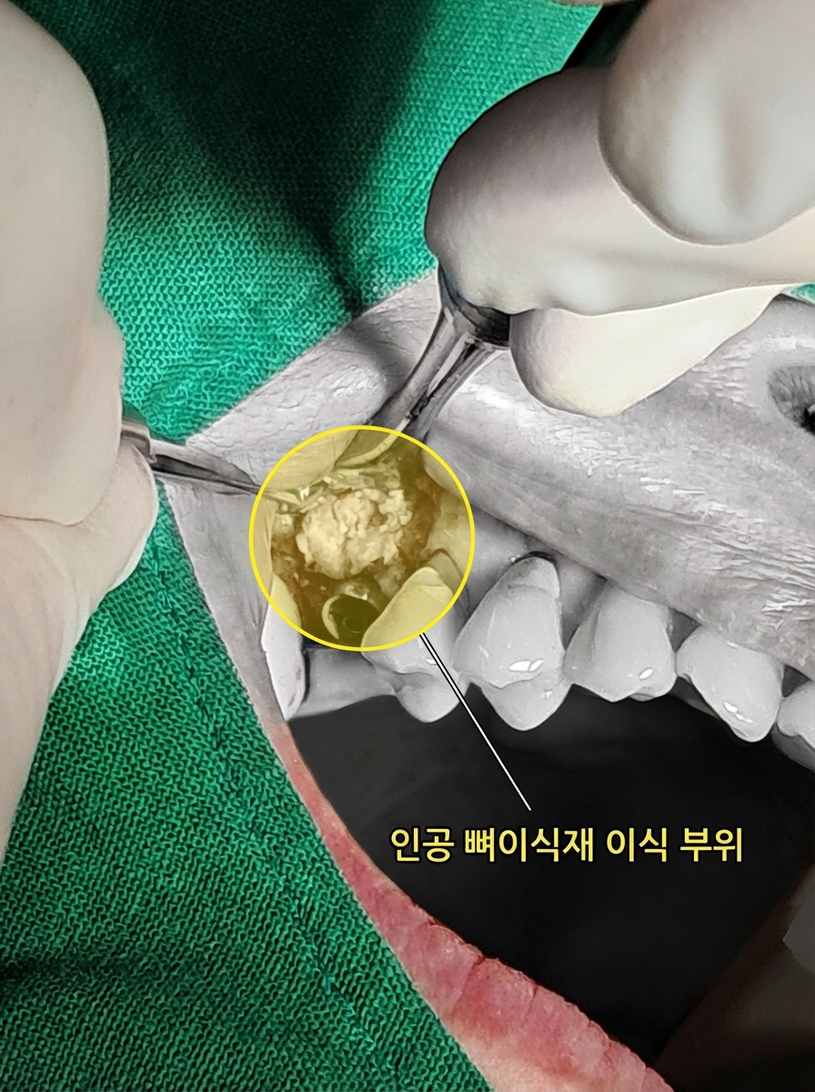 수술 중 뼈이식재 이식 사진